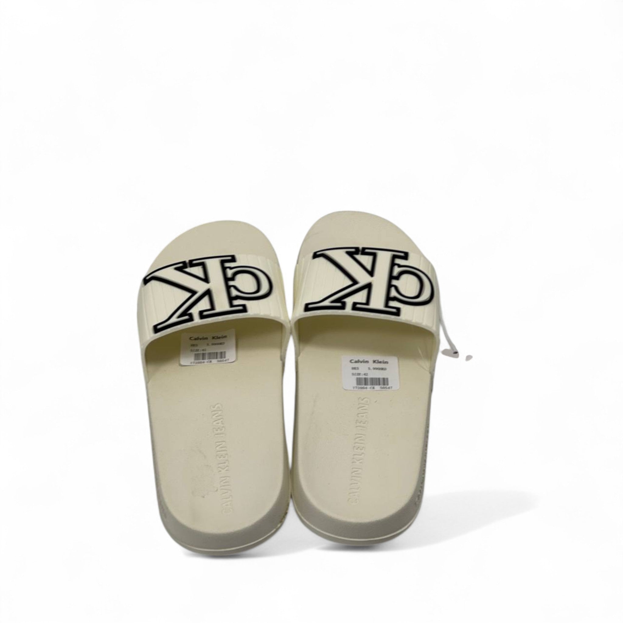 Calvin Klein Jeans CK Slides – Cream Embossed Elegance 🤍🖤