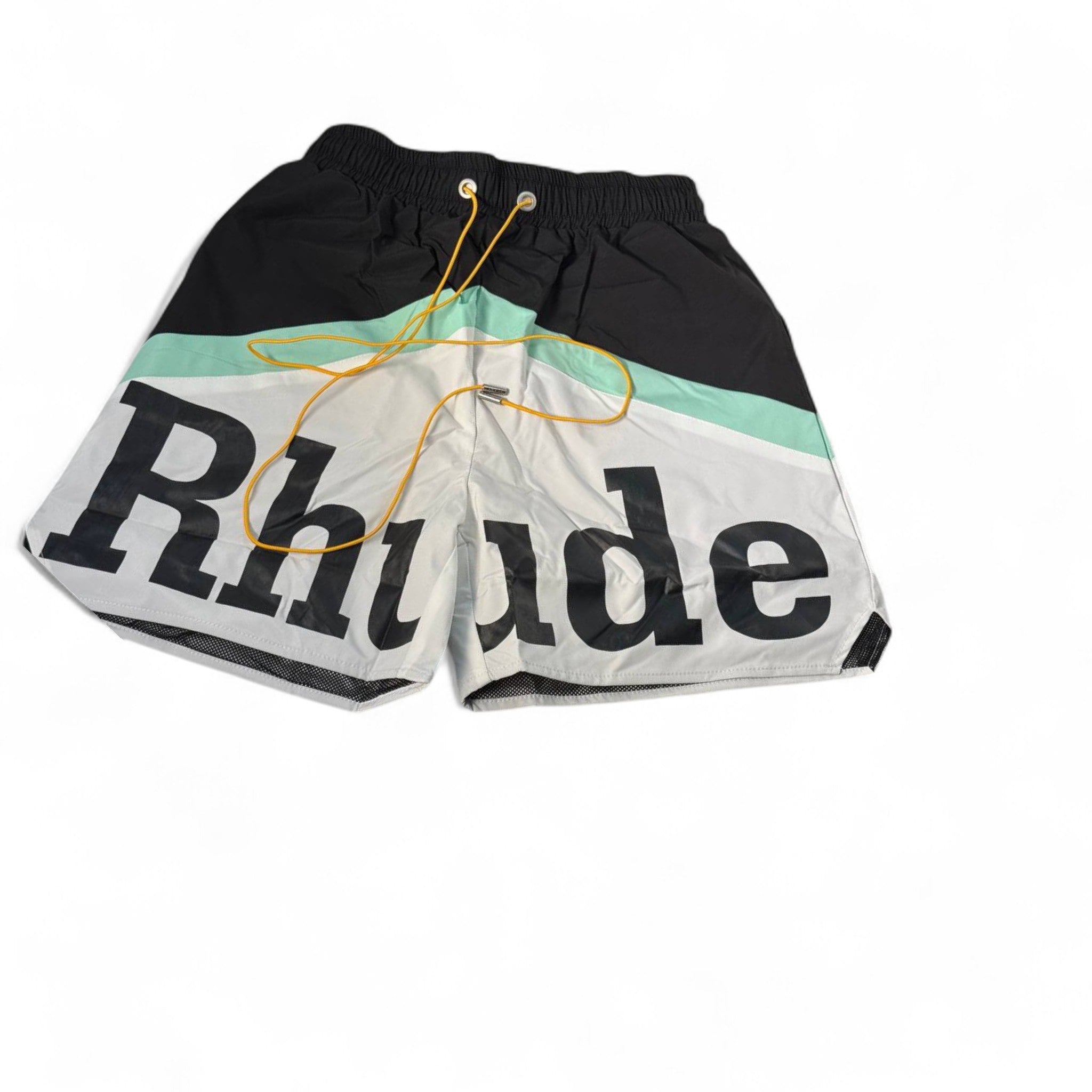🖤 Rhude Colorblock Logo Swim Shorts – Black & Mint Vibes 🌊