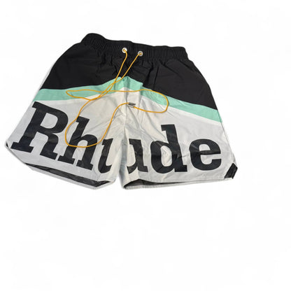 🖤 Rhude Colorblock Logo Swim Shorts – Black & Mint Vibes 🌊