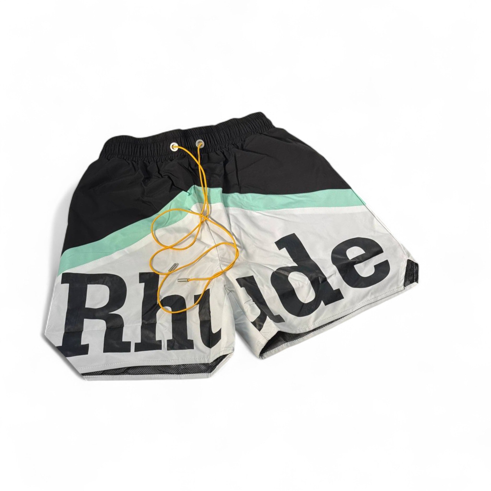 🖤 Rhude Colorblock Logo Swim Shorts – Black & Mint Vibes 🌊
