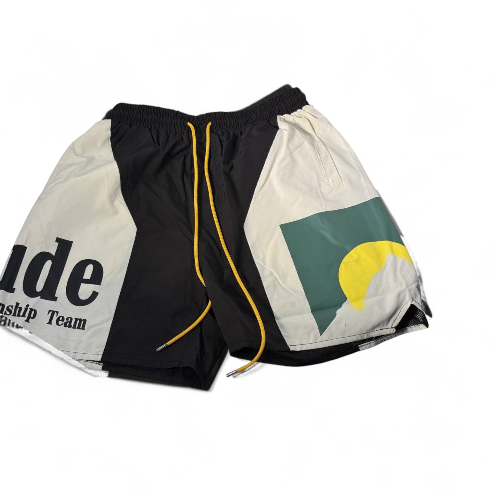 🏁 Rhude Championship Team Swim Shorts – Black & Cream Edition 🩳⚡