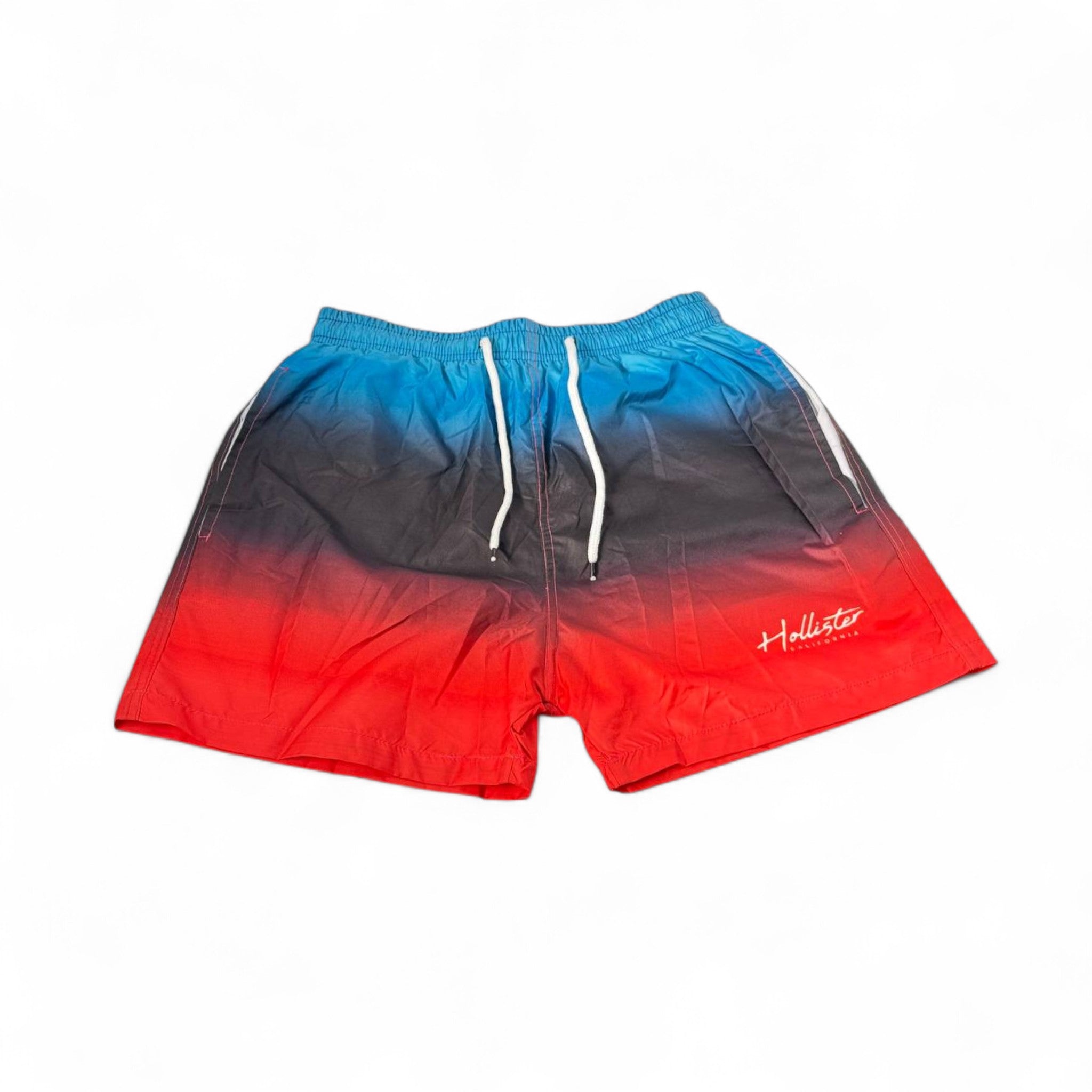 🔥 Hollister Red & Blue Ombre Swim Shorts – Sunset Blaze Edition 🏖️🩳
