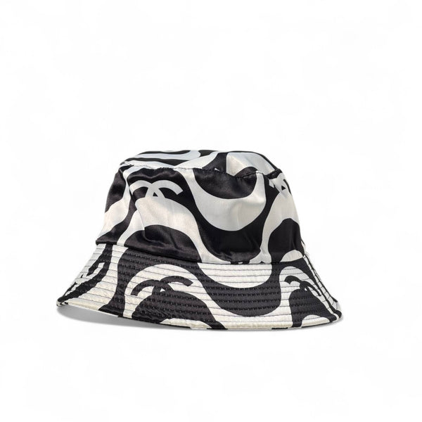 Chanel Black & White Silk Bucket Hat – Iconic Monogram Swirl Edition