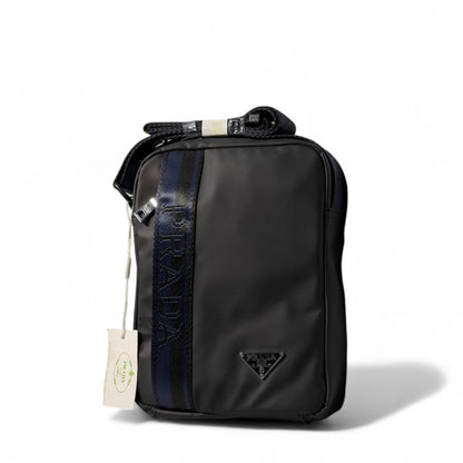 🖤 PRADA Vertical Crossbody Bag – Black with Embossed Logo Strap 🎒✨