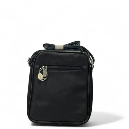 🖤 PRADA Vertical Crossbody Bag – Black with White Monochrome Logo Stripe ⚪