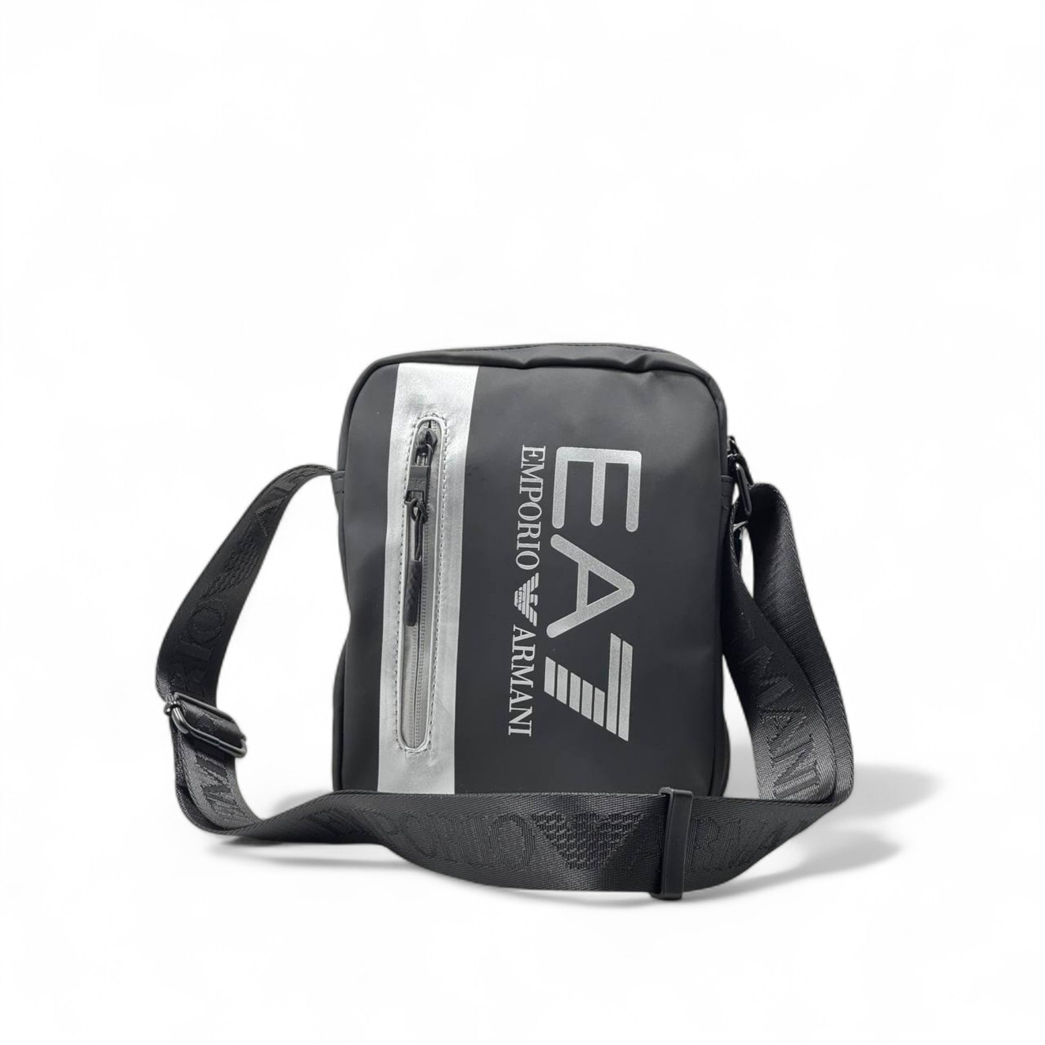 🖤 Emporio Armani EA7 Silver Stripe Crossbody Bag – Sleek & Sporty 🌟