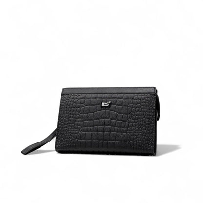 🖤 Montblanc Crocodile-Textured Leather Clutch – Elegant Wrist Wallet