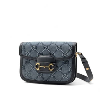 Gucci Horsebit 1955 Denim Monogram Shoulder Bag – Iconic Elegance