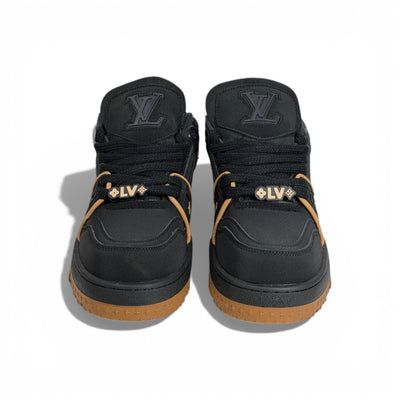 🖤 Louis Vuitton Luxury Low-Top Sneakers – Black with Camel Sole 👟✨
