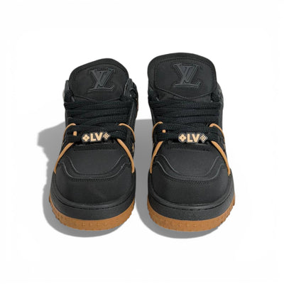 🖤 Louis Vuitton Luxury Low-Top Sneakers – Black with Camel Sole 👟✨