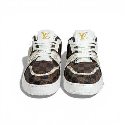 👟✨ Louis Vuitton Damier Low-Top Sneakers – Brown & Cream Luxury Street Style 🤎🤍