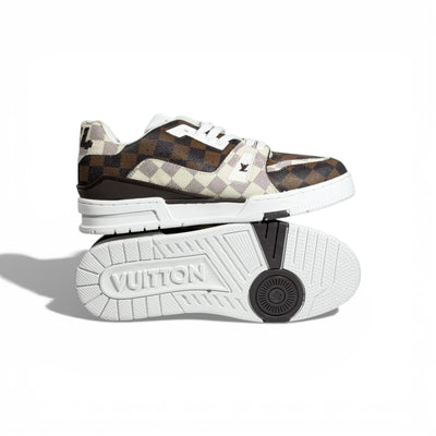 👟✨ Louis Vuitton Damier Low-Top Sneakers – Brown & Cream Luxury Street Style 🤎🤍