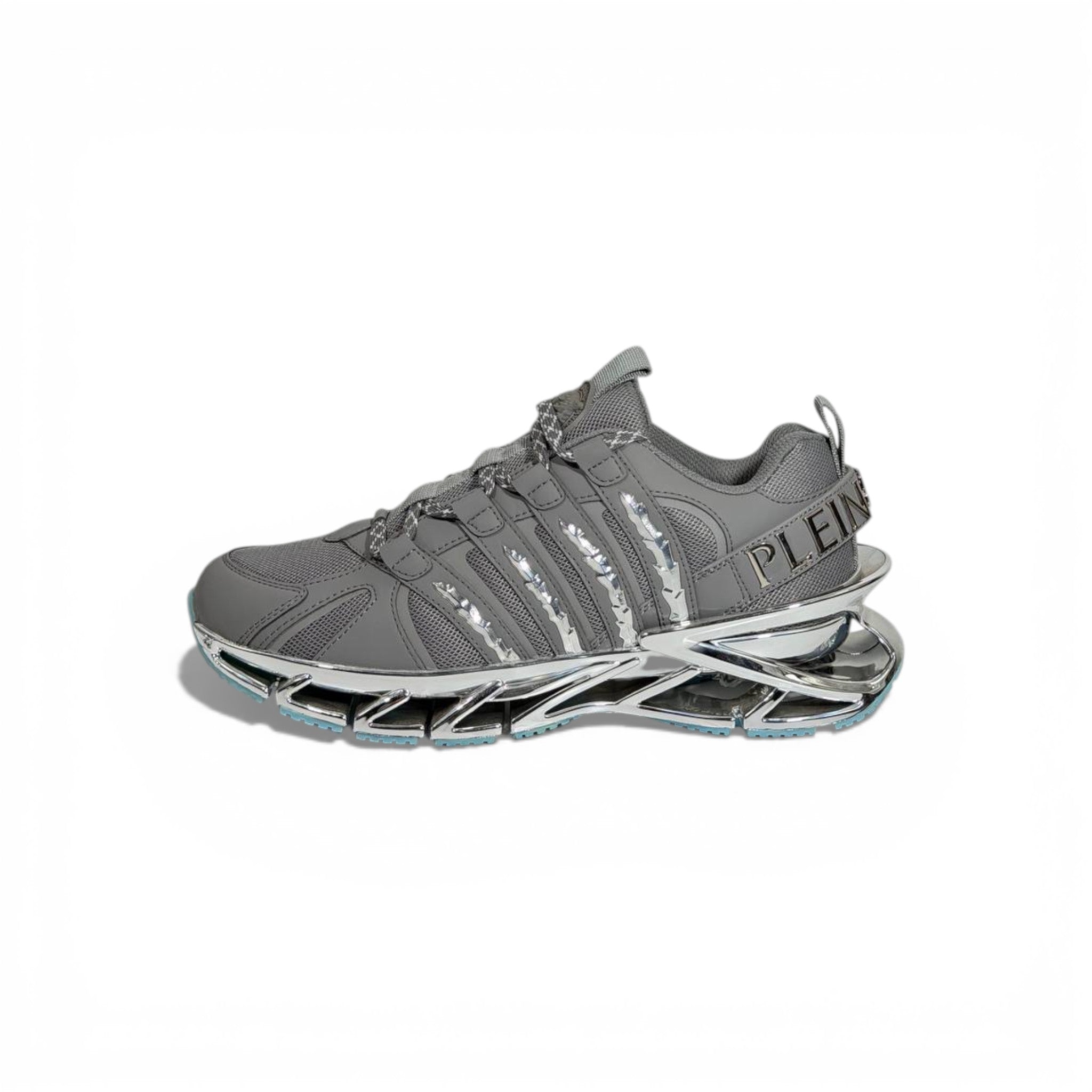 ⚡👟 Philipp Plein Futuristic Sneakers – Grey with Chrome Sole Statement 💎🔥