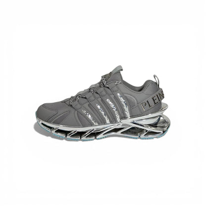 ⚡👟 Philipp Plein Futuristic Sneakers – Grey with Chrome Sole Statement 💎🔥
