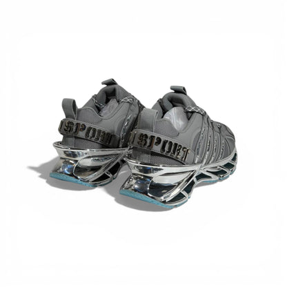 ⚡👟 Philipp Plein Futuristic Sneakers – Grey with Chrome Sole Statement 💎🔥