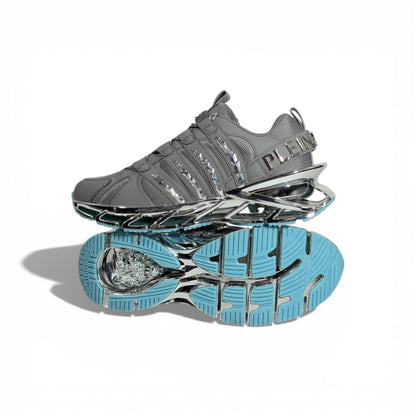 ⚡👟 Philipp Plein Futuristic Sneakers – Grey with Chrome Sole Statement 💎🔥
