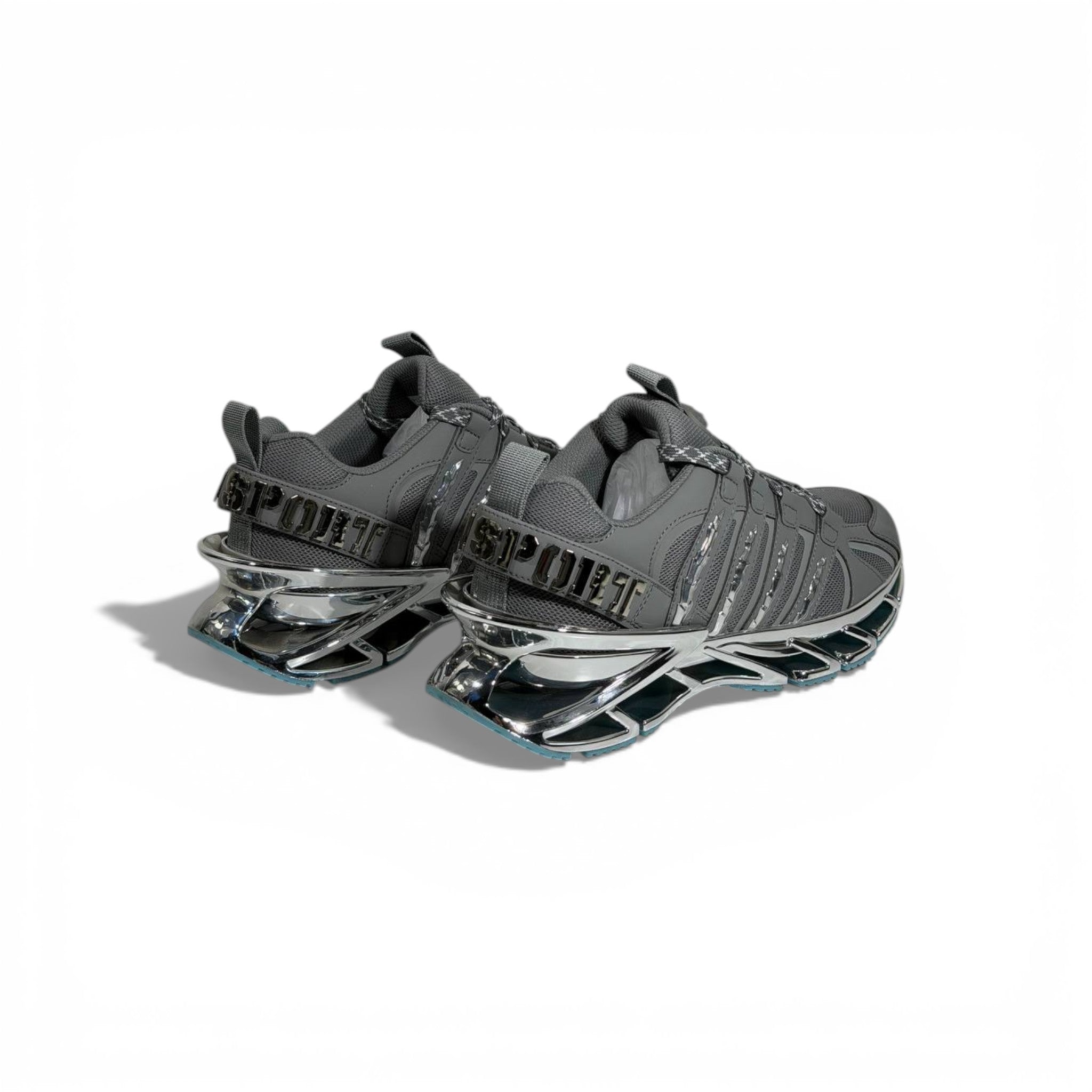 ⚡👟 Philipp Plein Futuristic Sneakers – Grey with Chrome Sole Statement 💎🔥