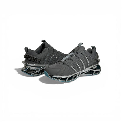 ⚡👟 Philipp Plein Futuristic Sneakers – Grey with Chrome Sole Statement 💎🔥
