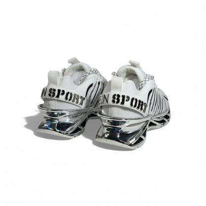 ⚡🤍 Philipp Plein White Chrome Blade Sneakers – Futuristic Luxury Icon 👟✨