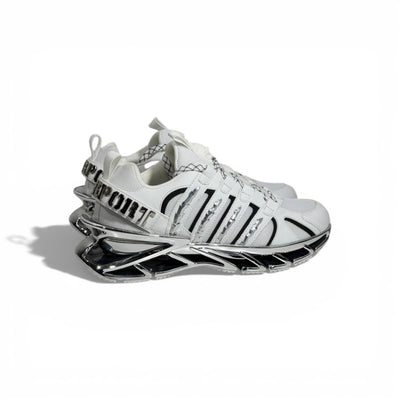 ⚡🤍 Philipp Plein White Chrome Blade Sneakers – Futuristic Luxury Icon 👟✨