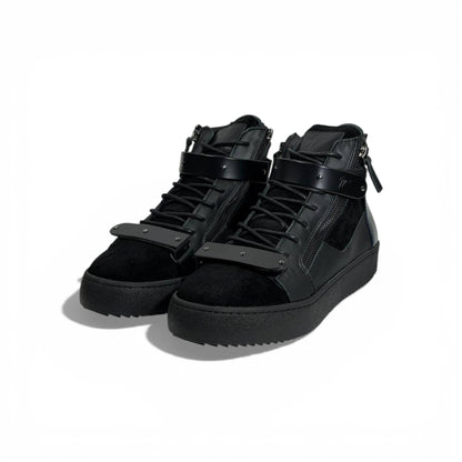 🖤🔥 Giuseppe Zanotti Black High-Top Sneakers – Zip & Strap Edition 👟✨