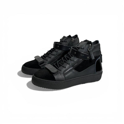 🖤🔥 Giuseppe Zanotti Black High-Top Sneakers – Zip & Strap Edition 👟✨