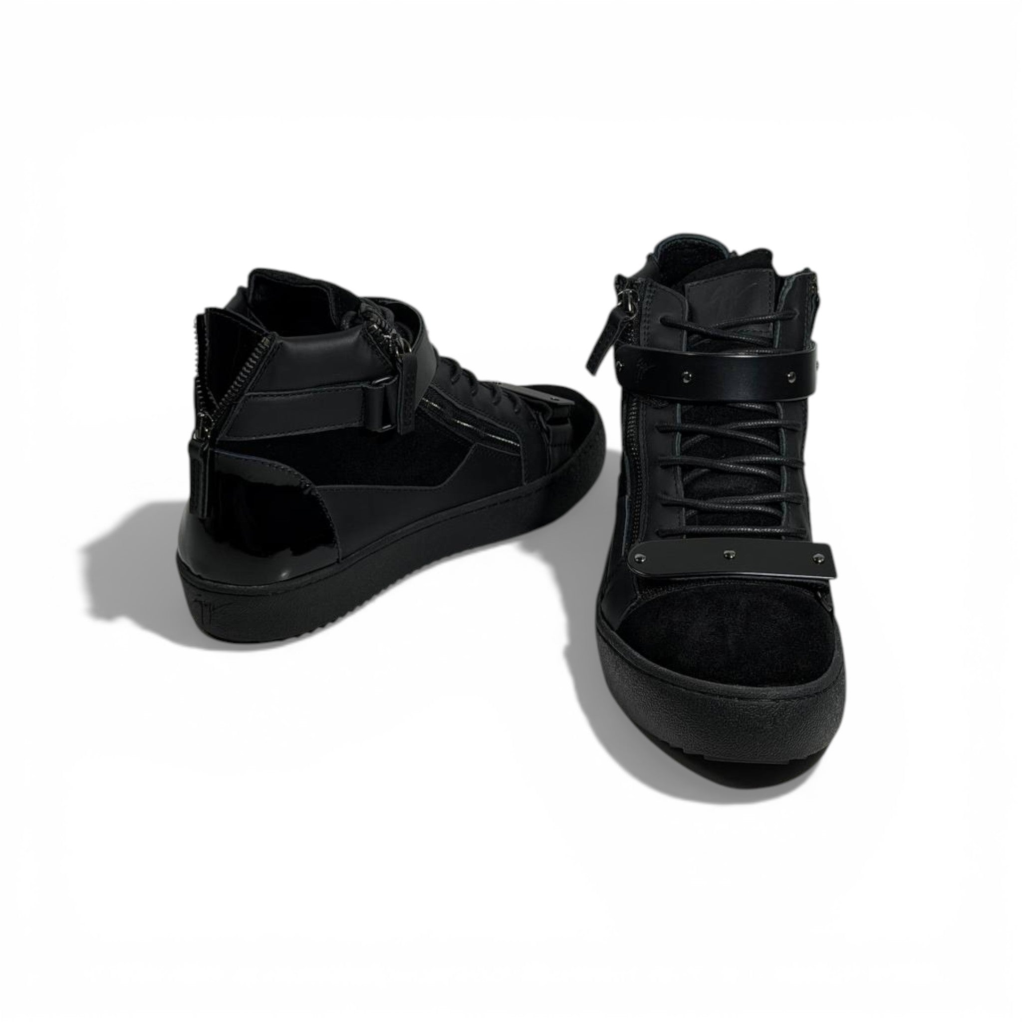 🖤🔥 Giuseppe Zanotti Black High-Top Sneakers – Zip & Strap Edition 👟✨