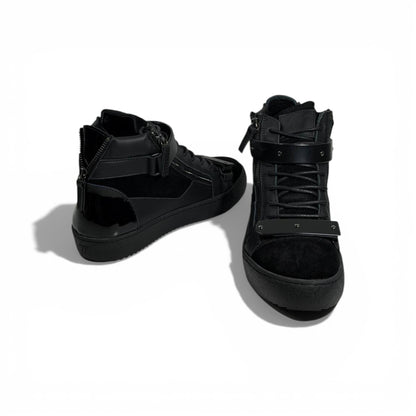 🖤🔥 Giuseppe Zanotti Black High-Top Sneakers – Zip & Strap Edition 👟✨
