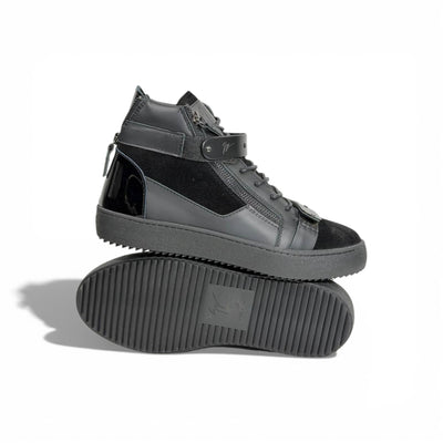 🖤🔥 Giuseppe Zanotti Black High-Top Sneakers – Zip & Strap Edition 👟✨