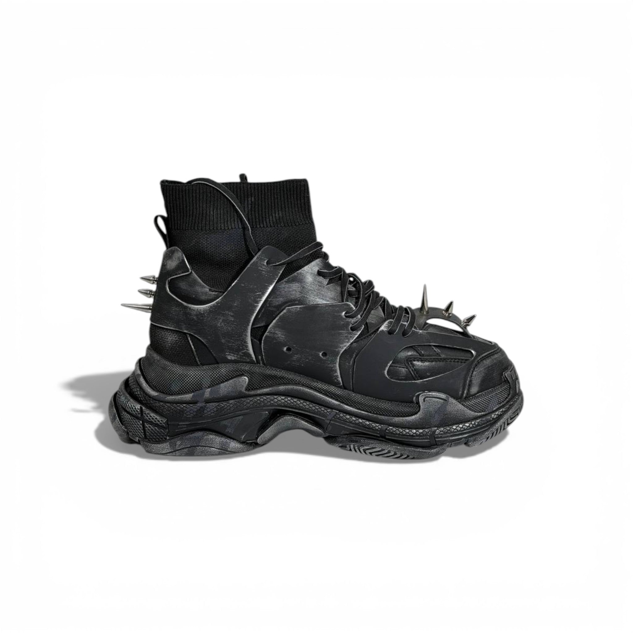 🖤🔥 Balenciaga Track High-Top Black Sneakers – Spike Edition 👟⚡