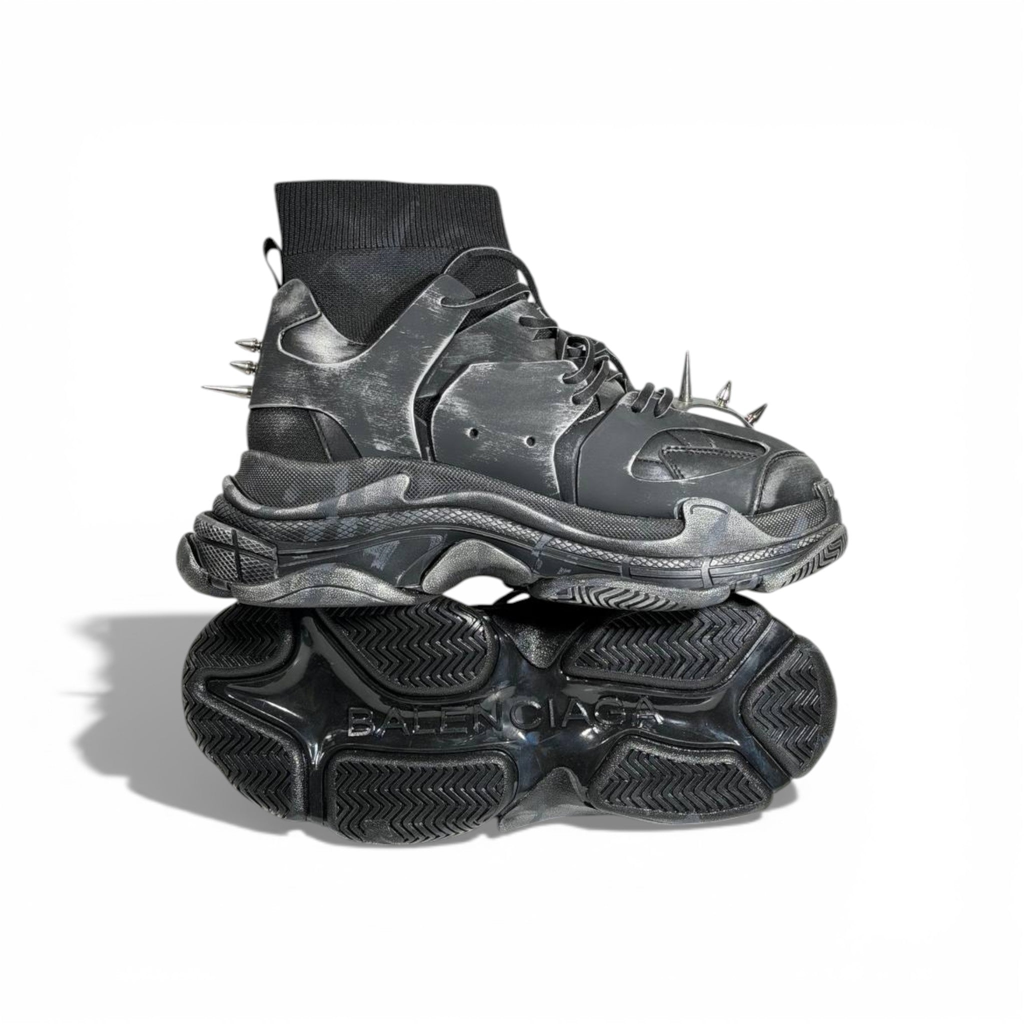 🖤🔥 Balenciaga Track High-Top Black Sneakers – Spike Edition 👟⚡