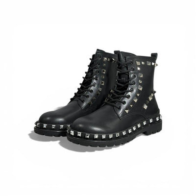 Balenciaga Studded Combat Boots – Black Leather Statement Design