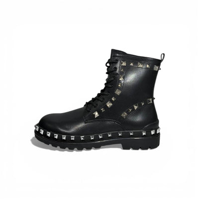Balenciaga Studded Combat Boots – Black Leather Statement Design