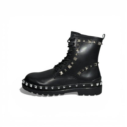 Balenciaga Studded Combat Boots – Black Leather Statement Design
