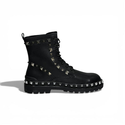 Balenciaga Studded Combat Boots – Black Leather Statement Design
