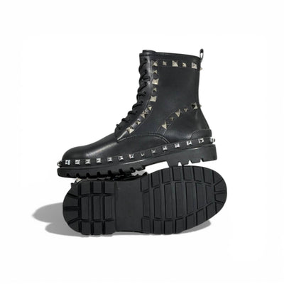 Balenciaga Studded Combat Boots – Black Leather Statement Design