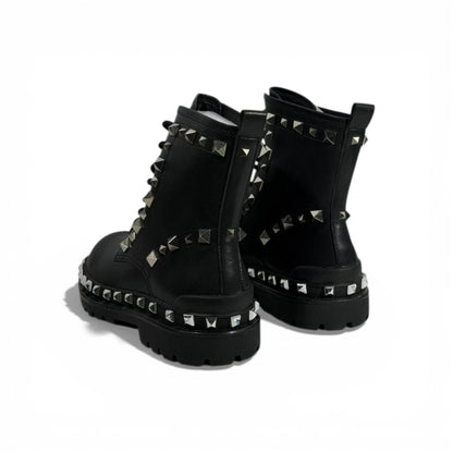 Balenciaga Studded Combat Boots – Black Leather Statement Design