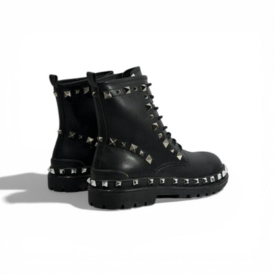 Balenciaga Studded Combat Boots – Black Leather Statement Design