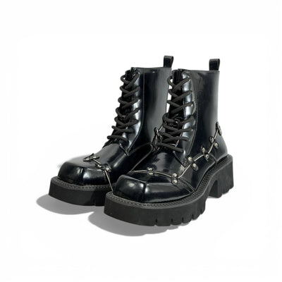 Balenciaga Studded Leather Combat Boots – Black Chunky Sole