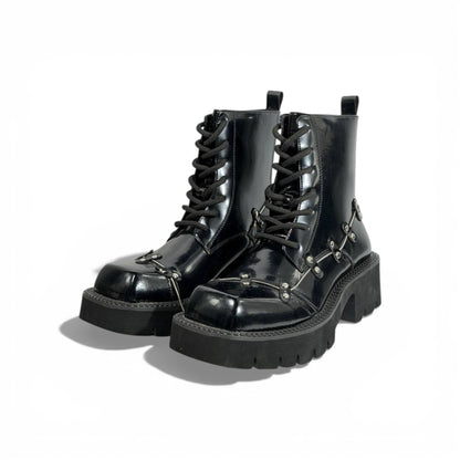 Balenciaga Studded Leather Combat Boots – Black Chunky Sole