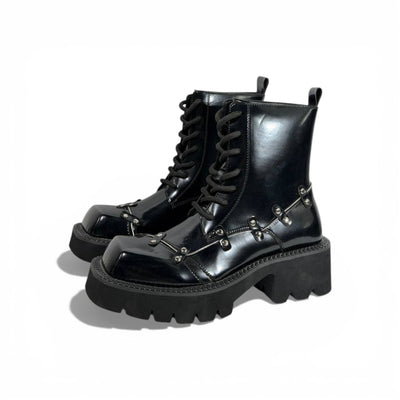 Balenciaga Studded Leather Combat Boots – Black Chunky Sole