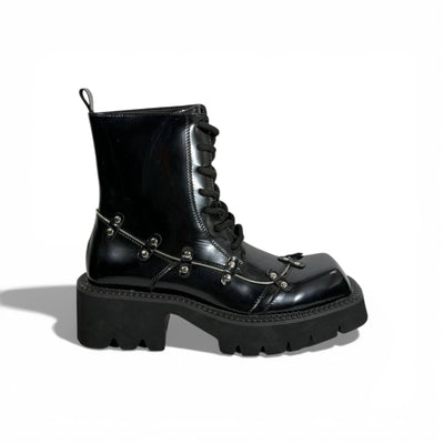 Balenciaga Studded Leather Combat Boots – Black Chunky Sole
