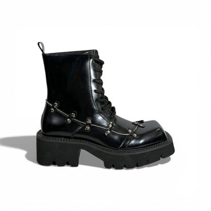 Balenciaga Studded Leather Combat Boots – Black Chunky Sole
