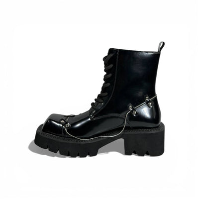 Balenciaga Studded Leather Combat Boots – Black Chunky Sole