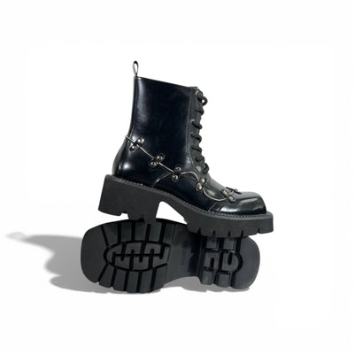 Balenciaga Studded Leather Combat Boots – Black Chunky Sole