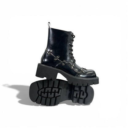 Balenciaga Studded Leather Combat Boots – Black Chunky Sole
