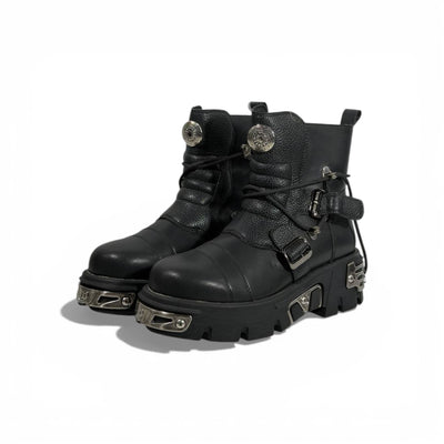 🥾 New Rock Black Chunky Platform Boots – Industrial Gothic Power 🖤⚙️