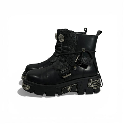 🥾 New Rock Black Chunky Platform Boots – Industrial Gothic Power 🖤⚙️