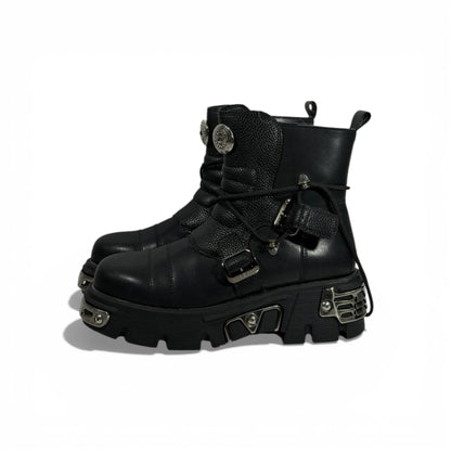 🥾 New Rock Black Chunky Platform Boots – Industrial Gothic Power 🖤⚙️