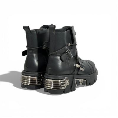 🥾 New Rock Black Chunky Platform Boots – Industrial Gothic Power 🖤⚙️